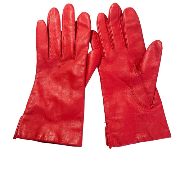 Red Leather Mid Length Gloves - Picture 2 of 5